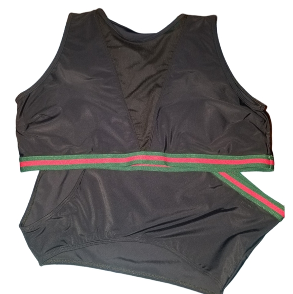 Striped Mesh Panel High Wasit Bikini Set - Picture 5 of 7